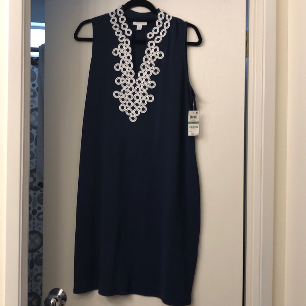 Navy and white dress